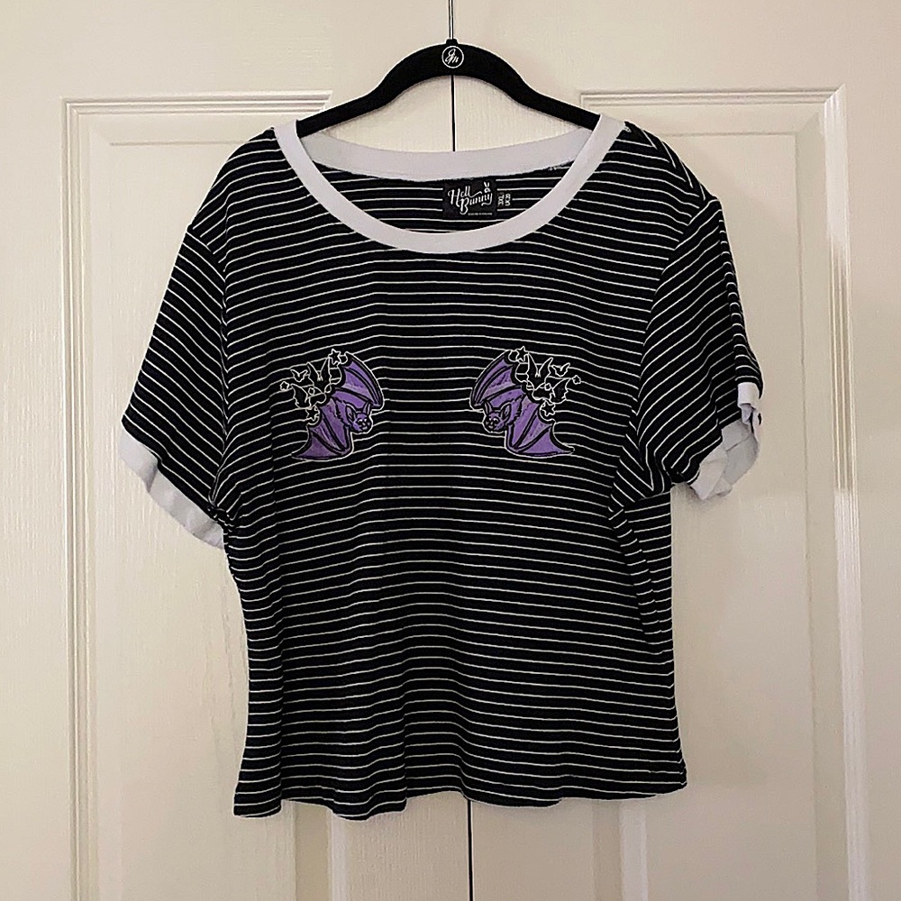 Hell Bunny Black & White Stripe Knit Patch Top